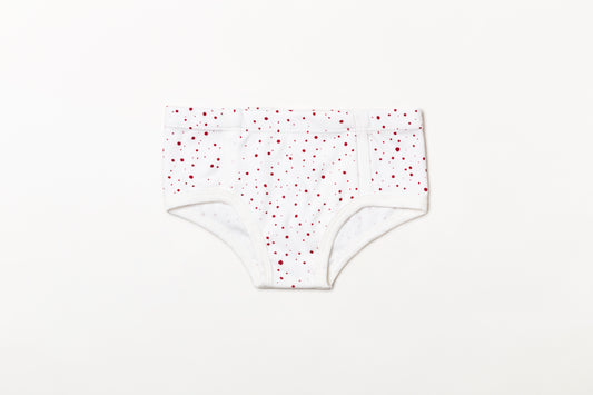 Cueca infantil suedine em algodão orgânico - Bolinha vermelho rubia