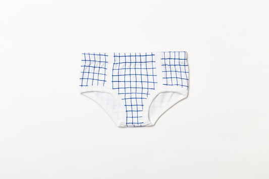 Cueca infantil suedine em algodão orgânico - Xadrez azul índigo