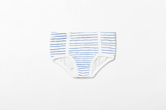 Cueca infantil suedine em algodão orgânico - Listra azul índigo