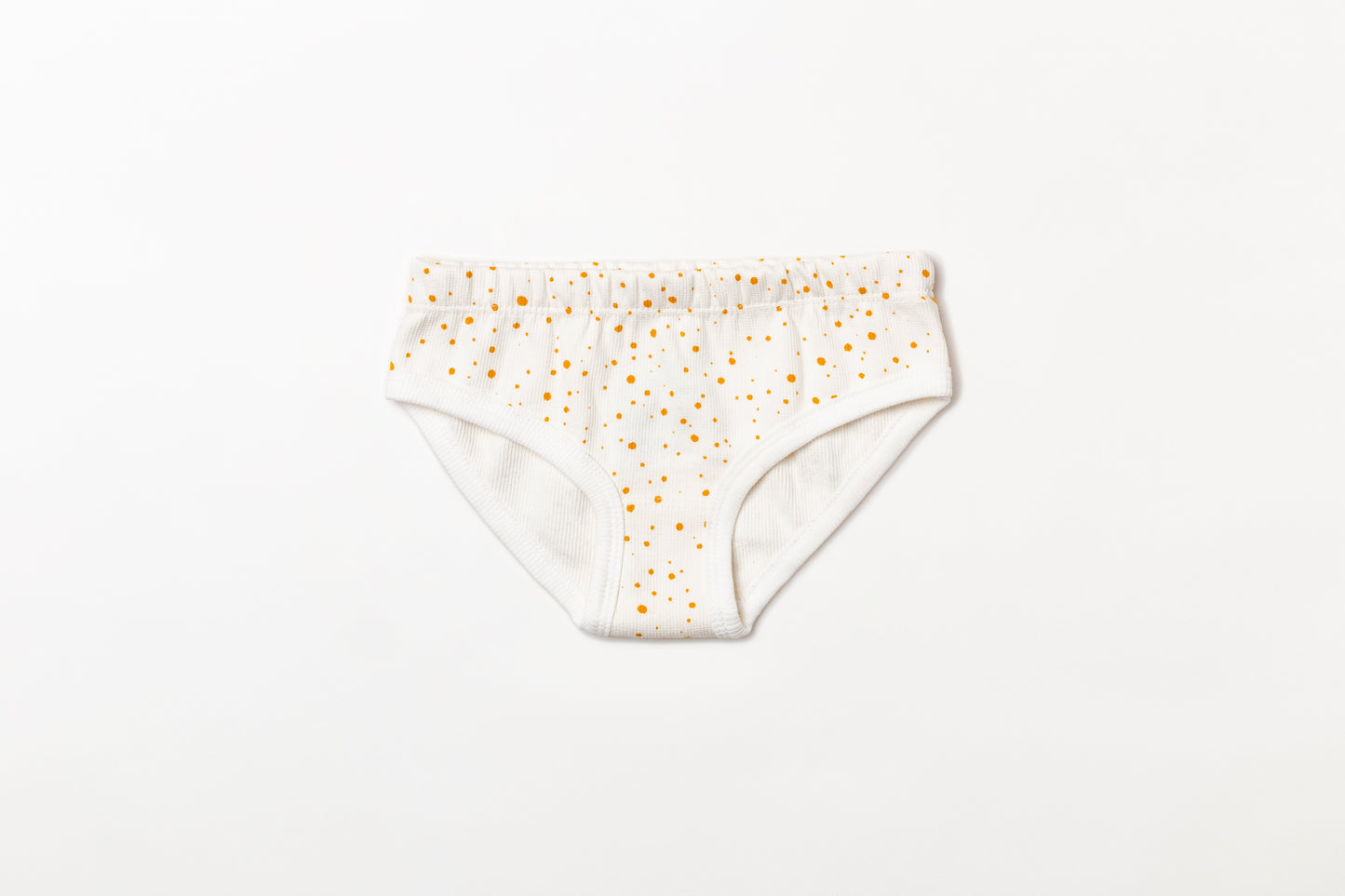 Calcinha infantil canelada em algodão orgânico - Bolinha amarelo açafrão