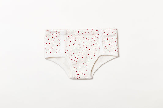 Cueca infantil canelada em algodão orgânico - Bolinha vermelho rubia