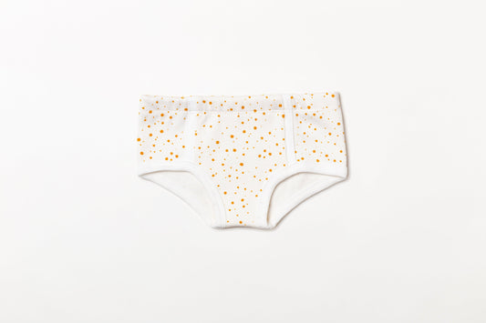 Cueca infantil canelada em algodão orgânico - Bolinha amarelo açafrão