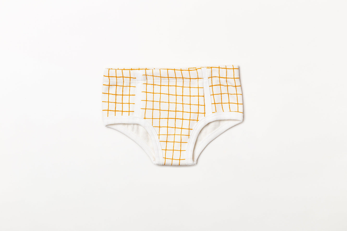 Cueca infantil canelada em algodão orgânico - Xadrez amarelo açafrão