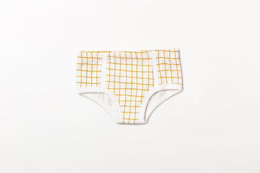 Cueca infantil canelada em algodão orgânico - Xadrez amarelo açafrão