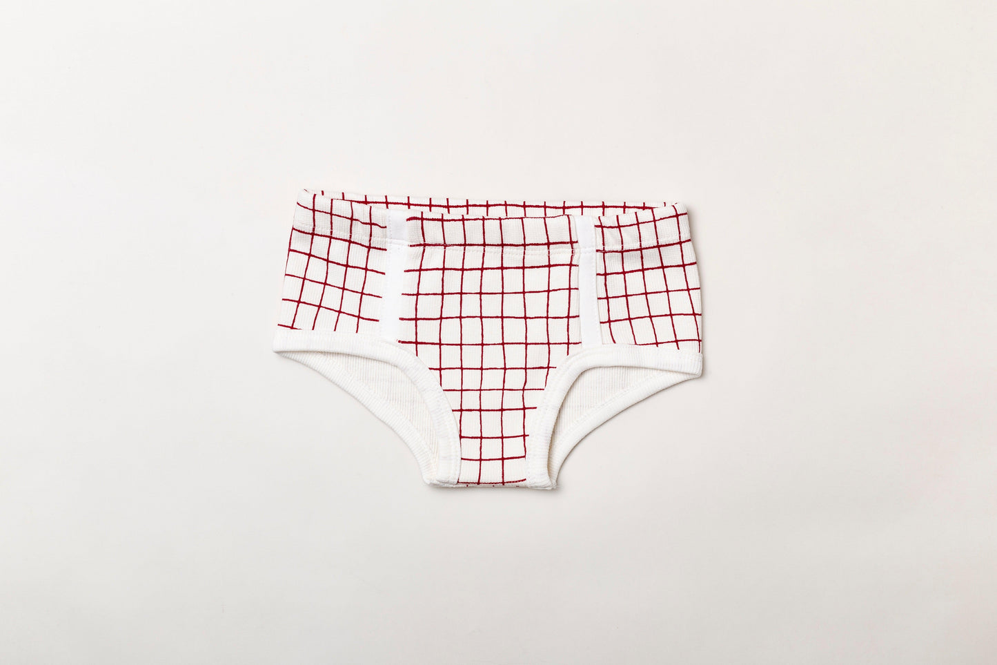 Cueca infantil canelada em algodão orgânico - Xadrez vermelho rubia