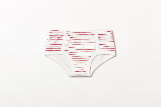 Cueca infantil canelada em algodão orgânico - Listra vermelho rubia