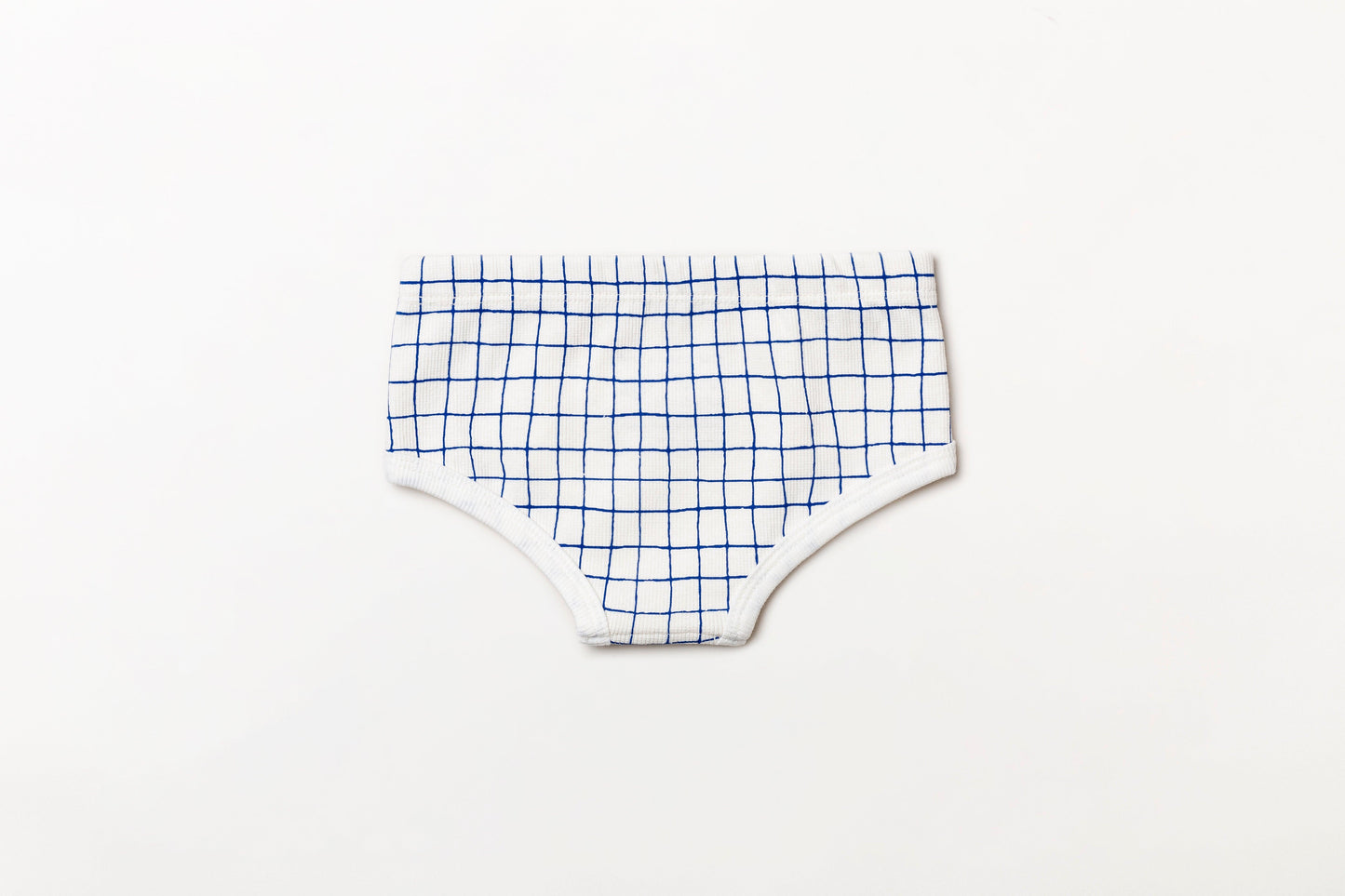 Cueca infantil canelada em algodão orgânico - Xadrez azul índigo