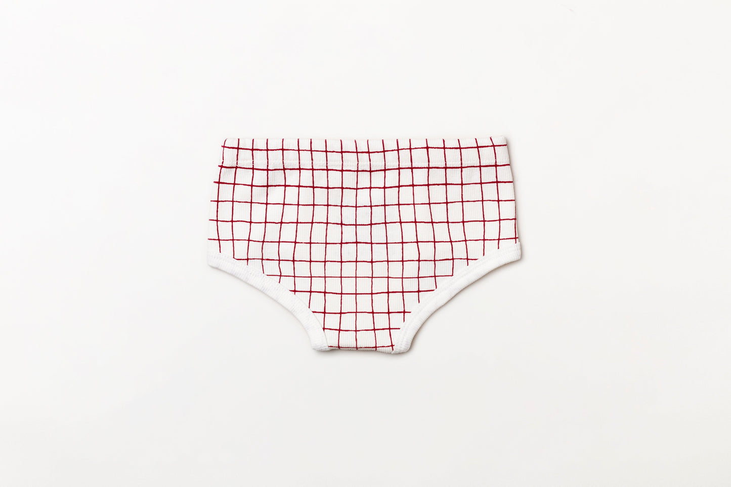 Cueca infantil canelada em algodão orgânico - Xadrez vermelho rubia