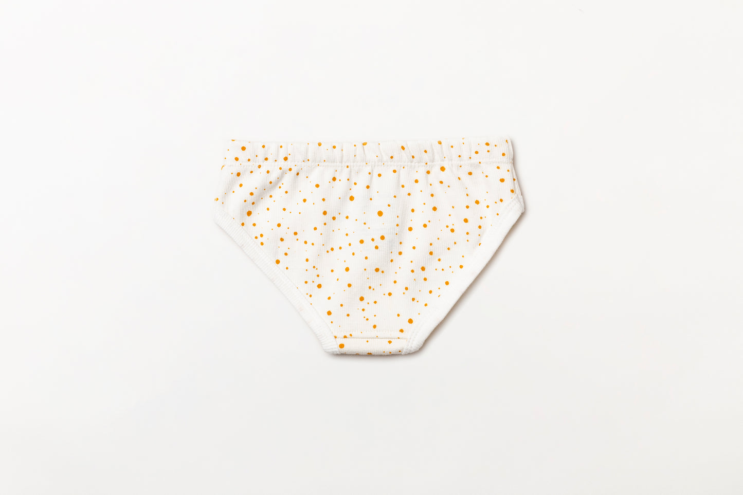 Calcinha infantil canelada em algodão orgânico - Bolinha amarelo açafrão