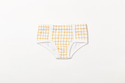 Cueca infantil suedine em algodão orgânico - Xadrez amarelo açafrão