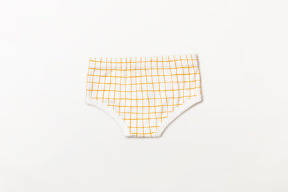 Cueca infantil suedine em algodão orgânico - Xadrez amarelo açafrão