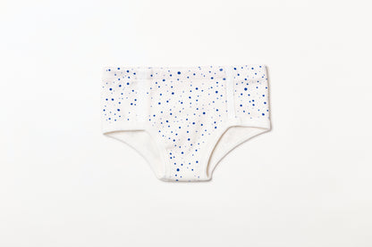 Cueca infantil canelada em algodão orgânico - Bolinha azul índigo
