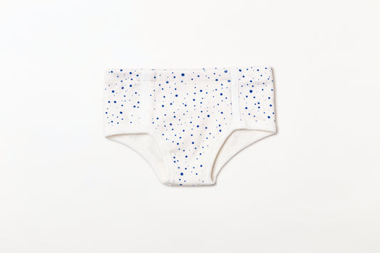 Cueca infantil canelada em algodão orgânico - Bolinha azul índigo