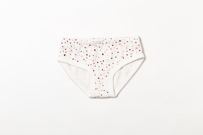 Calcinha infantil canelada em algodão orgânico - Bolinha vermelho rubia