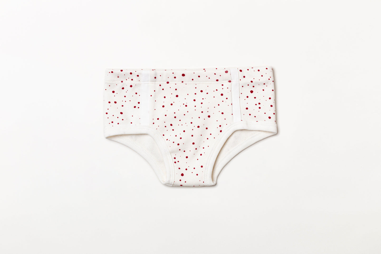 Cueca infantil canelada em algodão orgânico - Bolinha vermelho rubia