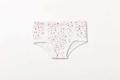 Cueca infantil canelada em algodão orgânico - Bolinha vermelho rubia