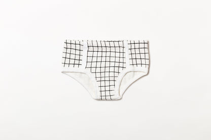 Cueca infantil canelada em algodão orgânico - Xadrez preto carvão