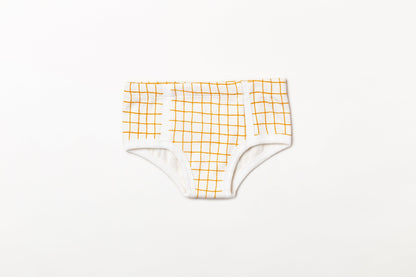 Cueca infantil canelada em algodão orgânico - Xadrez amarelo açafrão