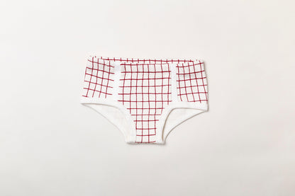 Cueca infantil canelada em algodão orgânico - Xadrez vermelho rubia