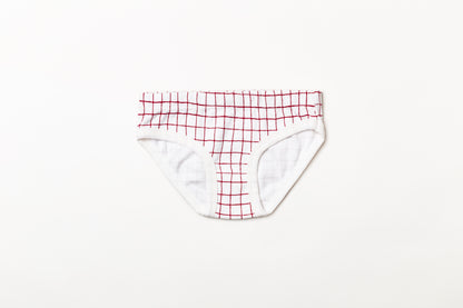 Calcinha infantil suedine em algodão orgânico - Xadrez vermelho rubia