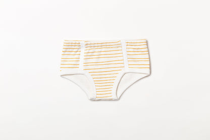 Cueca infantil canelada em algodão orgânico - Listra amarelo açafrão