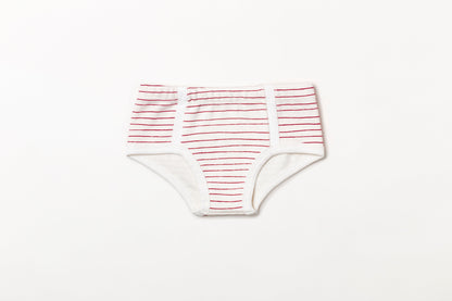 Cueca infantil canelada em algodão orgânico - Listra vermelho rubia