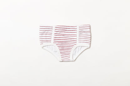 Cueca infantil suedine em algodão orgânico - Listra vermelho rubia