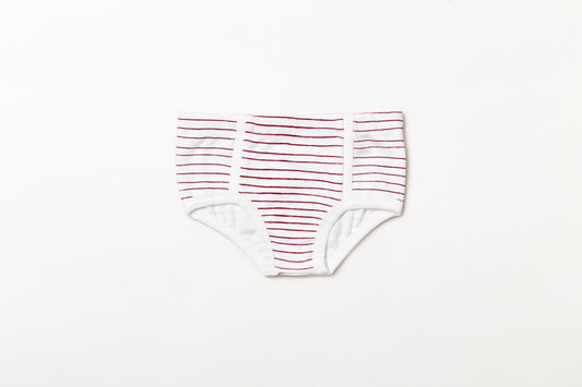 Cueca infantil suedine em algodão orgânico - Listra vermelho rubia