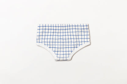 Cueca infantil canelada em algodão orgânico - Xadrez azul índigo