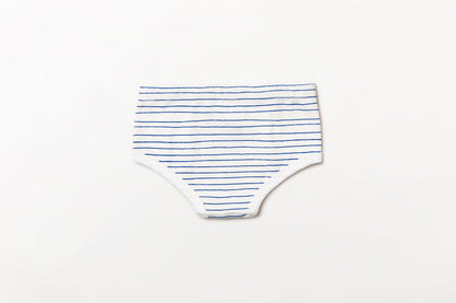 Cueca infantil canelada em algodão orgânico - Listra azul índigo