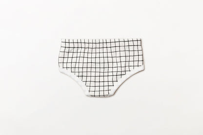 Cueca infantil canelada em algodão orgânico - Xadrez preto carvão