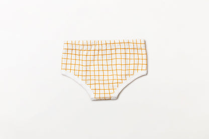 Cueca infantil canelada em algodão orgânico - Xadrez amarelo açafrão