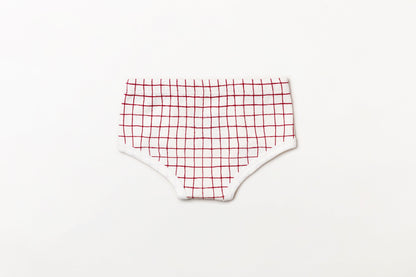Cueca infantil canelada em algodão orgânico - Xadrez vermelho rubia
