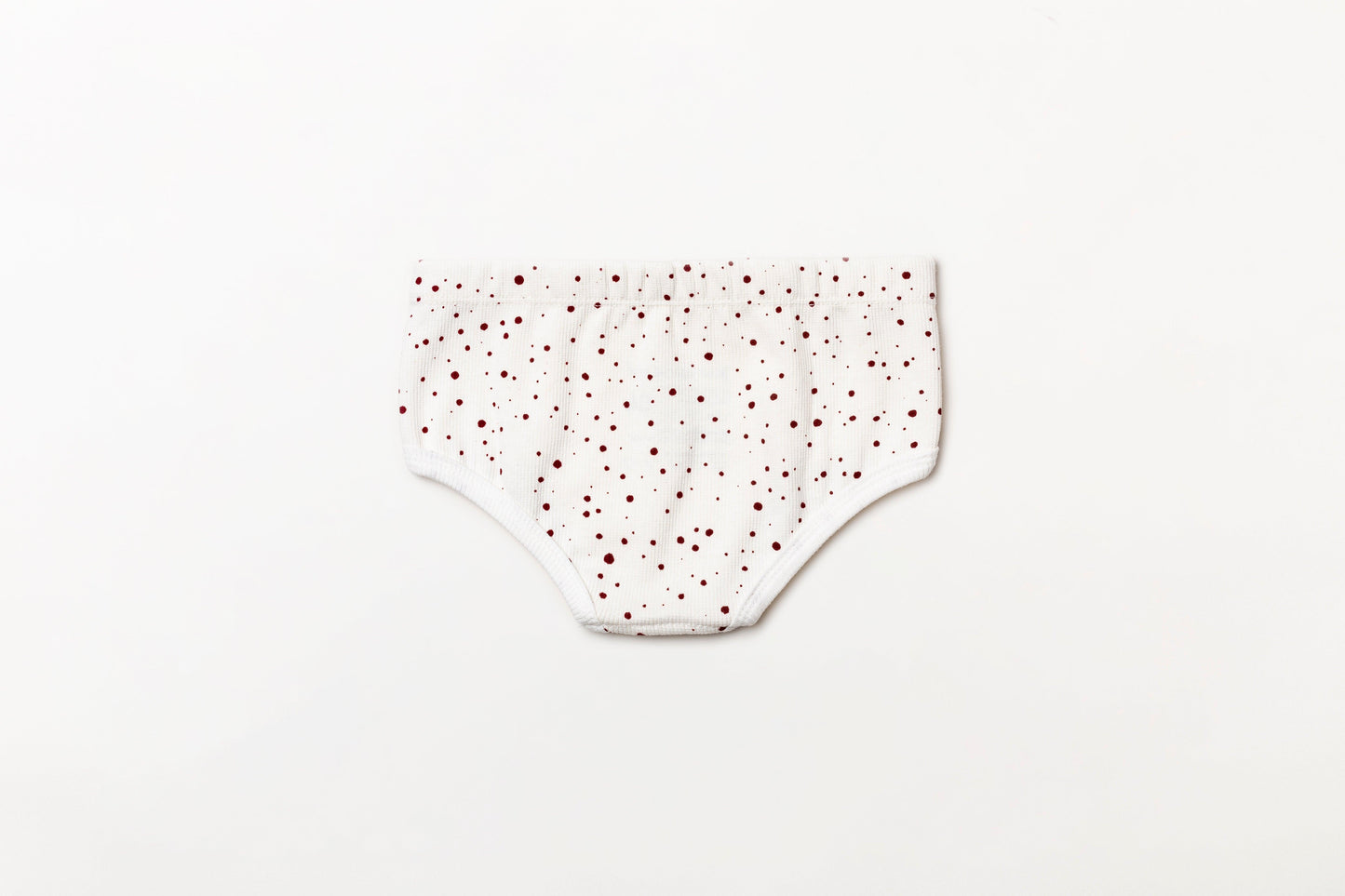 Cueca infantil canelada em algodão orgânico - Bolinha vermelho rubia